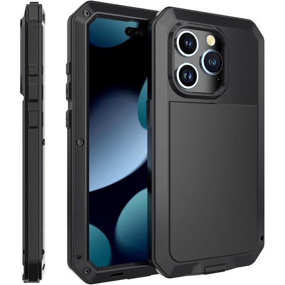Compatiable with iPhone 15 Pro Case,360 Full Body Protective Cover Heavy Duty Shockproof Tough Armour Aluminum Alloy Metal Case with Silicone Built-in Screen Protector