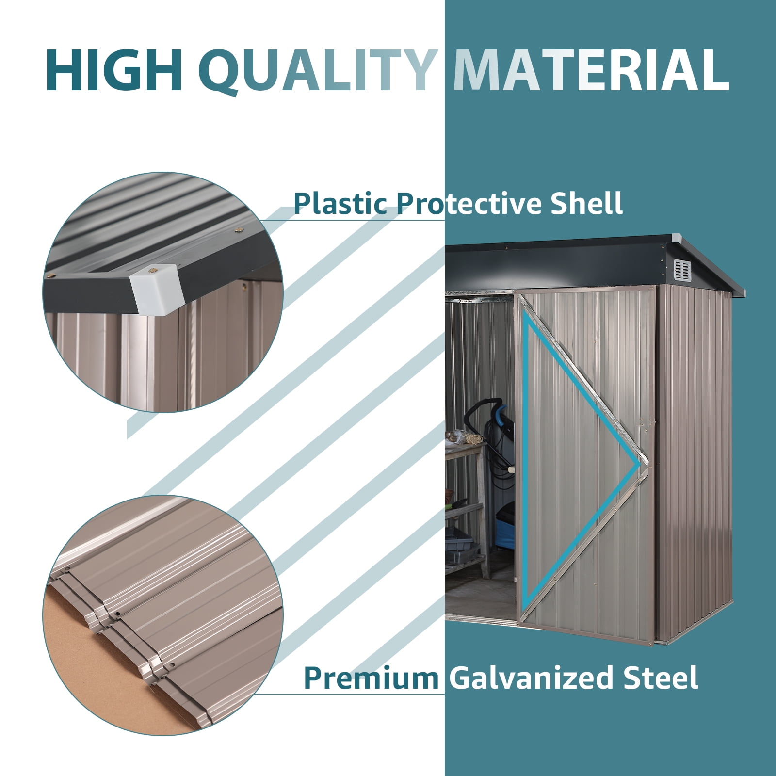 OC Orange-Casual 5' x 3' FT Outdoor Storage Shed, Metal Garden Tool Shed with Lockable Door, Outside Sheds & Storage Galvanized Steel, Brown