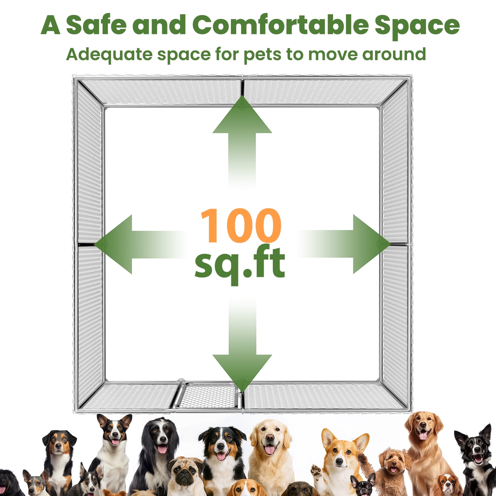 YOKWOK 10x10ft Outdoor Dog Kennel Heavy Duty Metal Dog Pet Enclosure, with Galvanized Steel Fence and Metal Gate, UV Waterproof Sun Resistant Roof Cover and Secure Lock