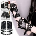 thumbnail image 3 of Women Fashion PU Leather Black Half Finger Gloves Cool Hollow Fingerless Gloves, 3 of 9