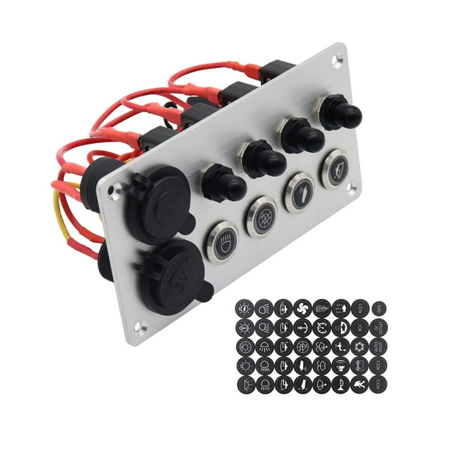 Universal 4 Ways Rocker Switch Panel Accessories 4.8 Amp Dual USB Waterproof Voltmeter Blue LED on Off Switch 12V 24V DC for Boats Cars kusrkot Panel de interruptor basculante
