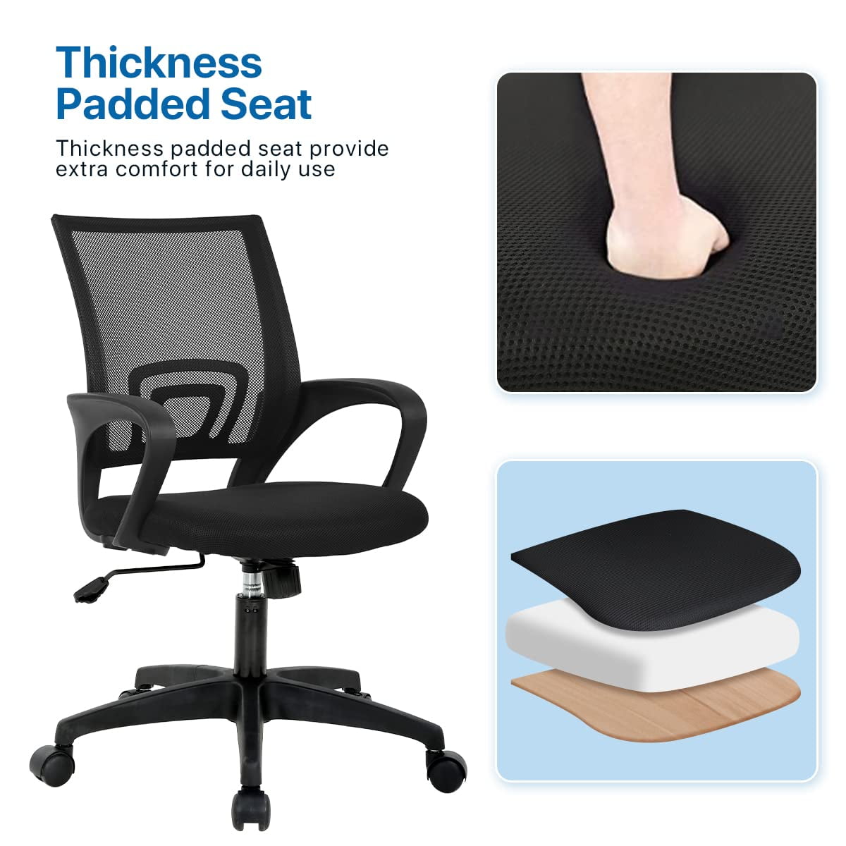 NiamVelo Mesh Office Chair, Mid-Back Home Office Chairs Adjustable Desk Chair Ergonomic Computer Chair with Armrest, Rolling Swivel Chair for Adults, Black