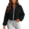 thumbnail image 3 of Jamicy Womens Cropped Jackets Solid Color Zip Up Oversized Sweatshirts Winter Clothes Long Sleeve Crop Fall Outfits Fashion, 3 of 10
