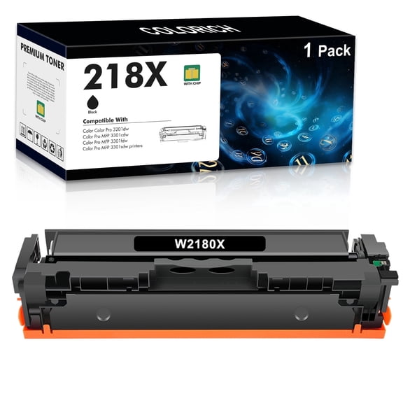 218X Black Toner Cartridge 1 Pack With Chip Compatible for 218X W2180X 218A W2180A 218 3301fdw Color Laserjet Pro MFP 3301fdw 3301cdw 3201dw 3301sdw 3301 3201 Series Printer High Yield Ink