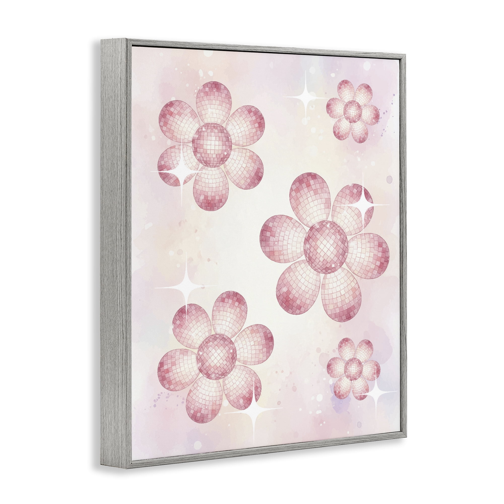 Stupell Industries Disco Ball Floral Patterns Gray Framed Giclee Art, design by Lil' Rue