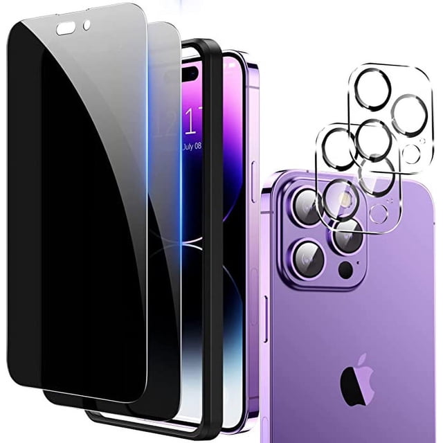 Paquete de 2 Vidrio Templado Entronix para iPhone 14 Pro Max, 2 Protectores de Pantalla de Privacidad y 2 Protectores de Lente de Cámara, 9H, Antiarañazos, Antiburbujas, Compatible con Fundas