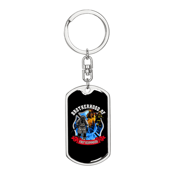 Brotherhood Of First Responders Firefighter Stainless Steel or 18k Gold Premium Swivel Dog Tag Keychain
