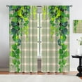 thumbnail image 4 of Lucky Clover and Vine Kid Window Curtains 2 Panels, Cyan and Green Plaid Rod Pocket Curtain Panels, Window Treatment Soft Texture Lightweight for Bedroom Kitchen Bathroom Living Room-W52xL84in, 4 of 6