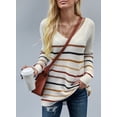 thumbnail image 2 of Asyoly Women’s Striped Knit Pullover Sweater V Neck Long Sleeve Casual Knitwear Cute Jumper Loose Tops, 2 of 6