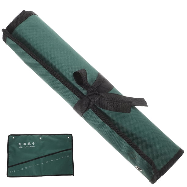 unbranded Bolsa Para Herramientas De Lona Verde Con 14 Bolsillos Y Enrollable Portátil
