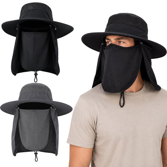 2 Pack Unisex Bucket Hats for Outdoor – Quick‑Dry Breathable Sun Hat for Men & Women, Lightweight Foldable Fishing Cap, Black Dark Grey