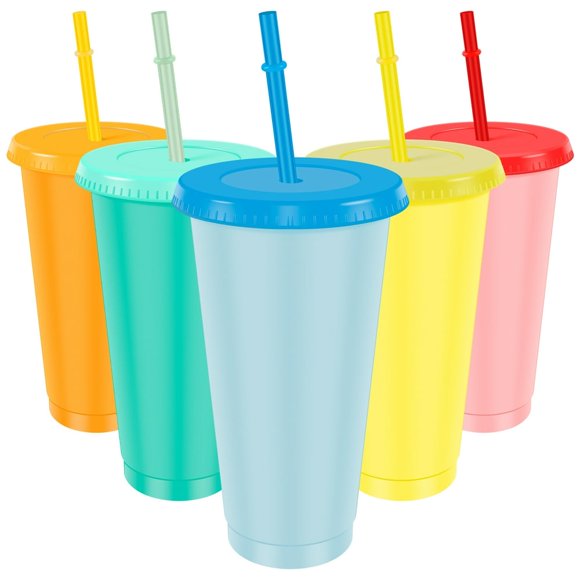 YOPTOP Color Changing Cups Plastic Tumbler with Lid (Set of 5) 710ml