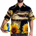 thumbnail image 4 of Crocodile Starry Sky Sunflower Men's Casual Hawaiian Button Down Short Sleeve Summer Beach Printed Shirt, 4 of 6