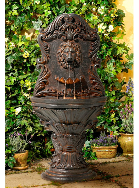 John Timberland Imperial Lion Acanthus Rustic Outdoor Floor Wall Water Fountain with LED Light 50" for Yard Garden Patio Home Deck Porch House Balcony