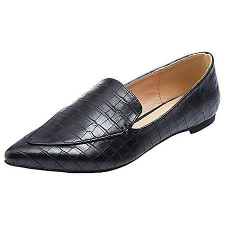 

Feversole Women s Loafer Flat Pointed Fashion Slip On Comfort Driving Office Shoes Black Size 8 M US