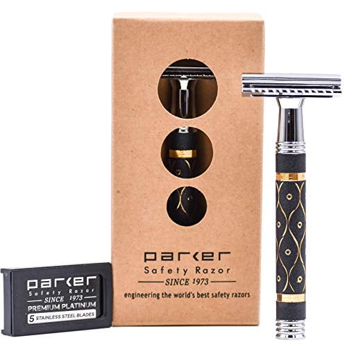 Parker Safety Razors - Parker 65R Super Heavyweight Double Edge Safety Razor &amp; 5 Parker Premium DE Blades