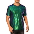 thumbnail image 1 of Camiseta con brillo INSPIRE CHIC para hombres, camiseta de lentejuelas de manga corta, cuello redondo, camiseta disco metálica XL verde, 1 of 5