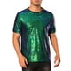 thumbnail image 1 of Camiseta con brillo INSPIRE CHIC para hombres, camiseta de lentejuelas de manga corta, cuello redondo, camiseta disco metálica XL verde, 1 of 5