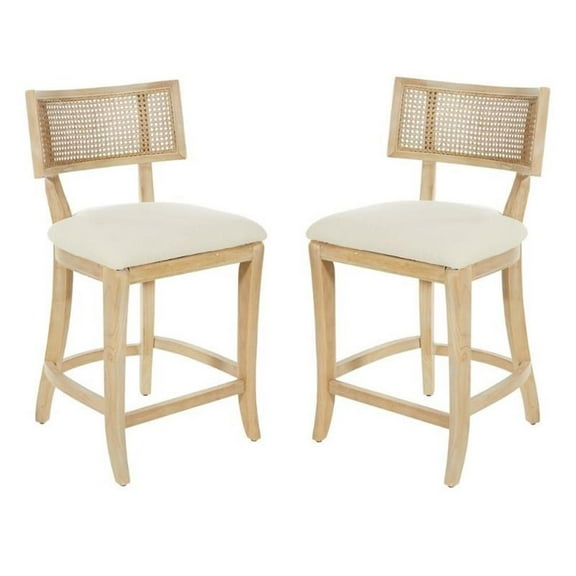 Home Square 2 Piece Coastal Linen Fabric Counter Stool Set in Beige