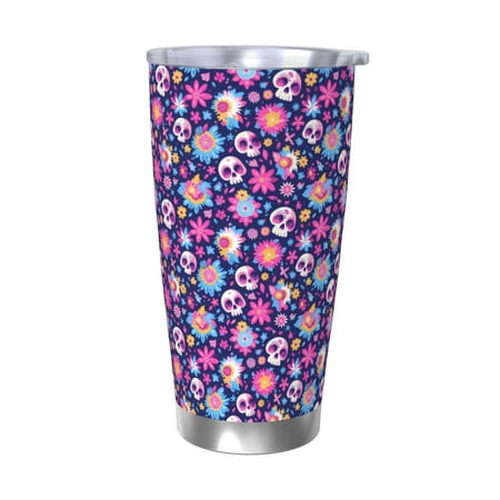 

Zeuib Skull Blue Flower Printed 20oz Stainless Steel Insulated Car Cup Stainless Steel Thermal Cup Vacuum Insulated Leak-proof Travel Mug Cup-Without Straw