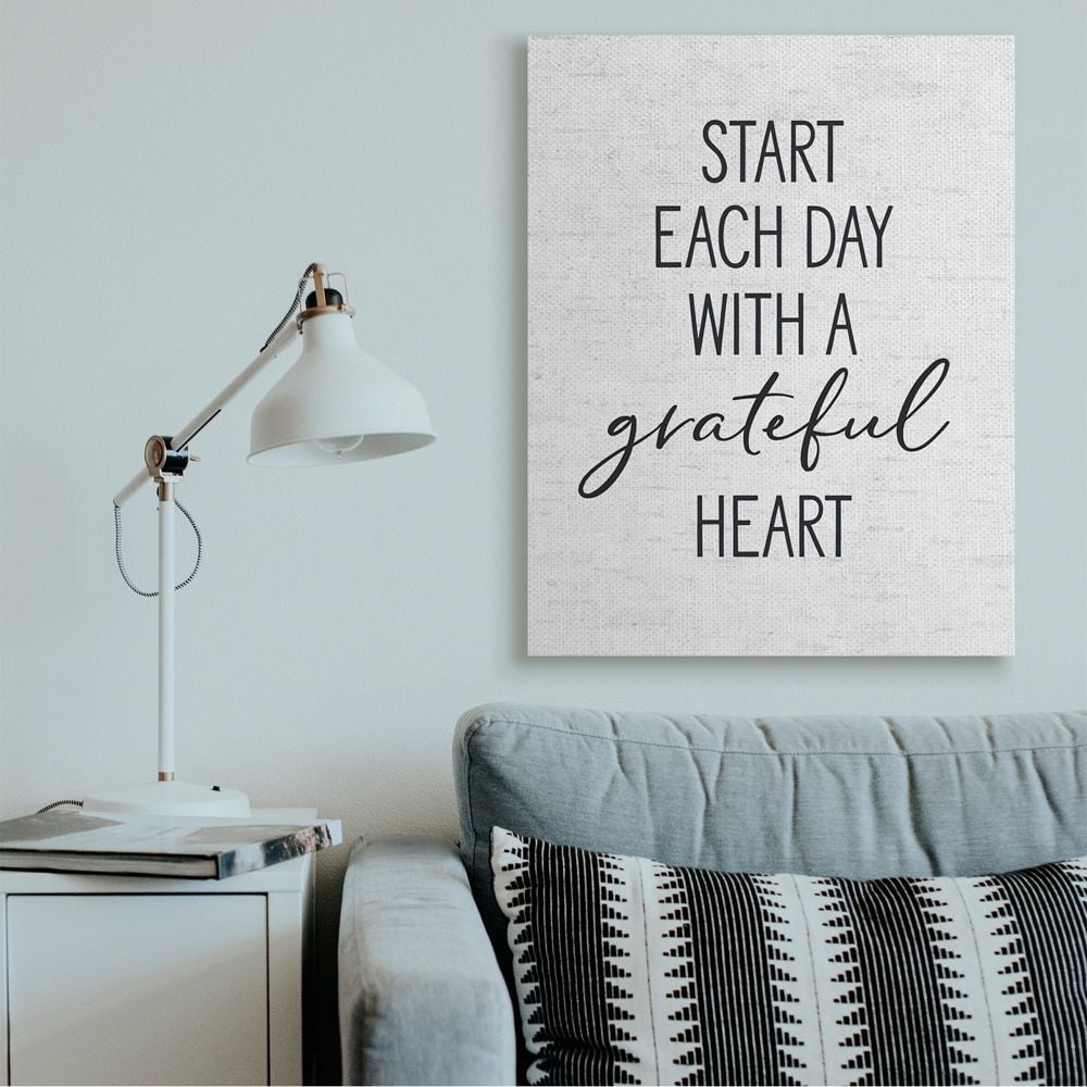 Stupell Industries Start Each Day with a Grateful Heart Neutral Quote Canvas Wall Art Design by Lettered and Lined, 36" x 48"