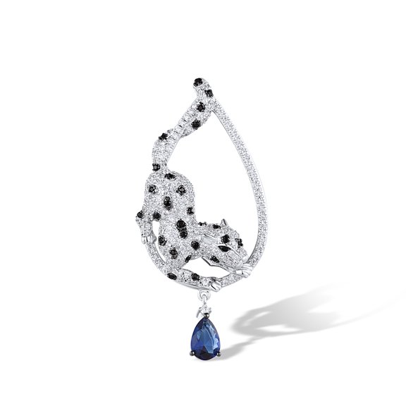 Santuzza 925 Sterling Silver Climbing White Leopard Pendant Blue Glass Cubic Zirconia Panther Pendant for Women