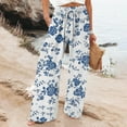 thumbnail image 2 of Women's Linen Pants Women'S Retro Printed Fashionable Drawstring Loose Pants High Waisted Casual Pants Wide Leg Pants, Women's Casual Pants S, 2 of 5