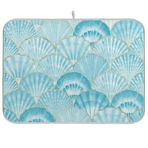 Vintage Teal Seashells Dish Drying Mat Microfiber Kitchen Mats Large Counter Absorbent Dish Pad Drainer Rack 16"x18"