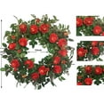 thumbnail image 2 of Spring Front Door Wreath 24 Inch Blossom Cabbage Rose Wreath Flame Red & Burgundy Flower Everyday Wreath on Grapevine Base Farmhouse for Festival Celebration Front Door Wall Window Hanging, 2 of 7