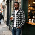 thumbnail image 3 of Dweltoz Men's Plaid Flannel Hoodie Shirt Fashion Casual Long Sleeve Button Up Jacket with Pocket Fall to Winter,White S, 3 of 5