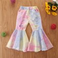 thumbnail image 2 of ZyeKqe Toddler Baby Clothes Little Girls Flare Jeans Ripped Wide Leg Ruffle Hem Denim Pants High Waisted Bell Bottom Cute Trousers, 2 of 9