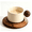 Beige B, variant on Stoneware Mug Set with Coaster, Handmade Wabi Sabi Coffee Cup, Terracotta rustic ceramic mug with geometric handle & wood coaster