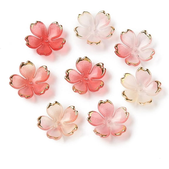 100 Pcs 5-Petal Flower Bead Caps Acrylic Flower Bead Caps Floral Spacer Gradient Spacer Flower Beads for DIY Jewelry Making Bracelet Necklace Earrings 17.5x18x5mm Hole: 1.2mm