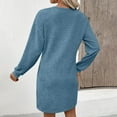 thumbnail image 3 of Midi Dresses for Women Solid Color Casual Long Sleeved V-neck Side Pocket Casual Fashion Dress A-Line Casual Loose T-Shirt Beach Sundress, 3 of 6