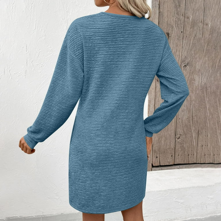 Muscularfit Ladies Dresses with Pocket Loose Dress V-Neck Midi Long Sleeve  Going Out Dresses for Women - Walmart.com