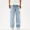 thumbnail image 4 of ITSAME Teen Boys Cargo Jeans Elastic Waist Straight Leg Multi-Pocket Loose Casual Denim Pants Light Blue Size 14, 4 of 9