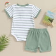 thumbnail image 4 of CAICJ98 Baby Boy Clothes Ribbed Knit Short Sleeve Striped Romper Shorts Set Infant Newborn Summer Outfits (Light Green,9-12 Months）, 4 of 7