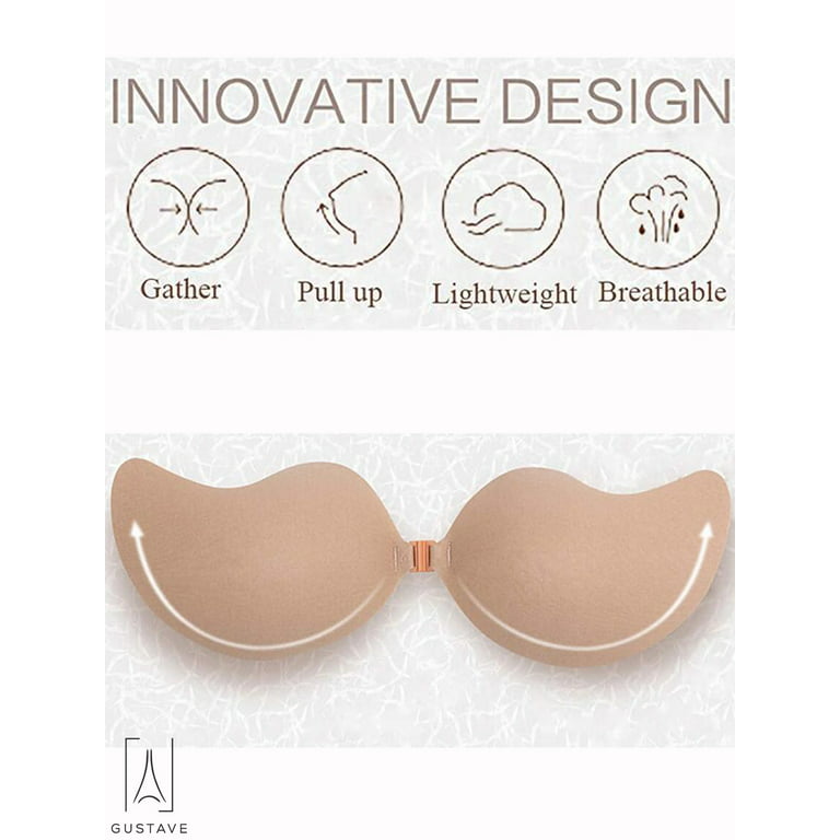 GustaveDesign Women Push Up Strapless Invisible Bra Backless Adhesive Sexy  Seamless Bra Breast Life Nipple Cover C Cup,Black