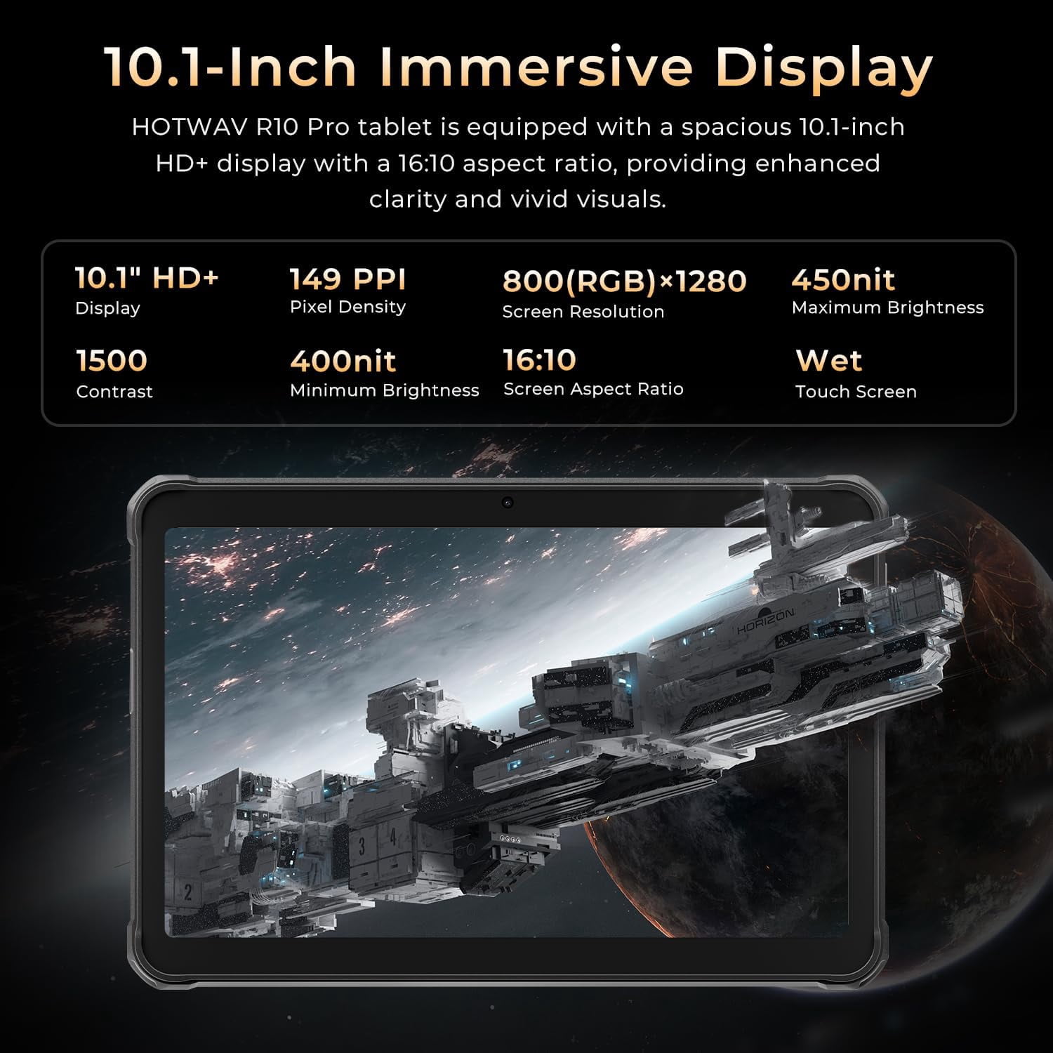 HOTWAV R10 Pro Rugged Tablet, 20GB 256GB/TF 1TB Android 14 Tablet, 10.1inch HD Waterproof Tablets, 10800mAh Battery