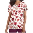 thumbnail image 2 of VKOYWKM Valentines Day Shirts for Women Scrub Tops Cute Heart Print V Neck Nurse Uniforms Short Sleeve Loose Fit Valentine Working Uniform with Pockets, 2 of 5