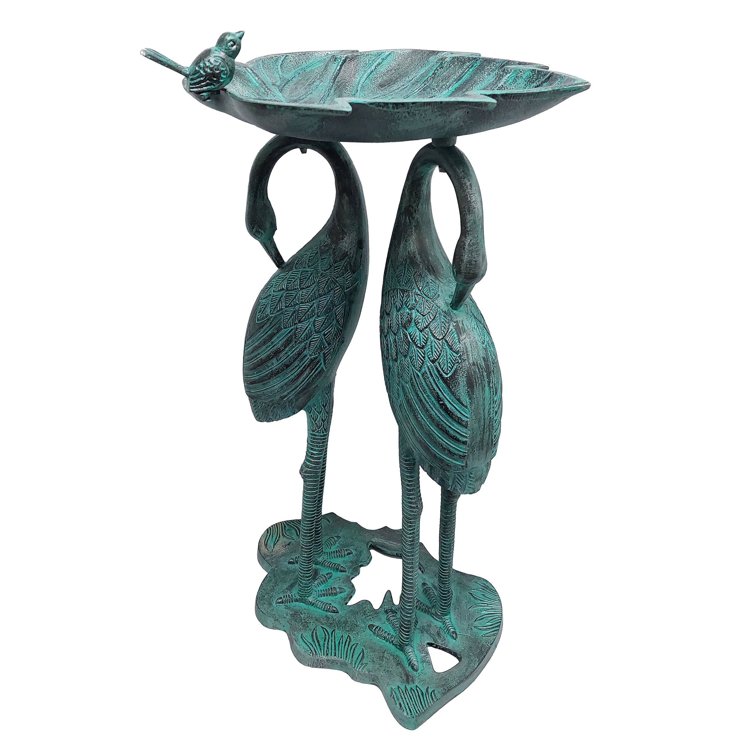 Cast Aluminum 30-in Twin Crane Bird Bath with Leaf Bowl