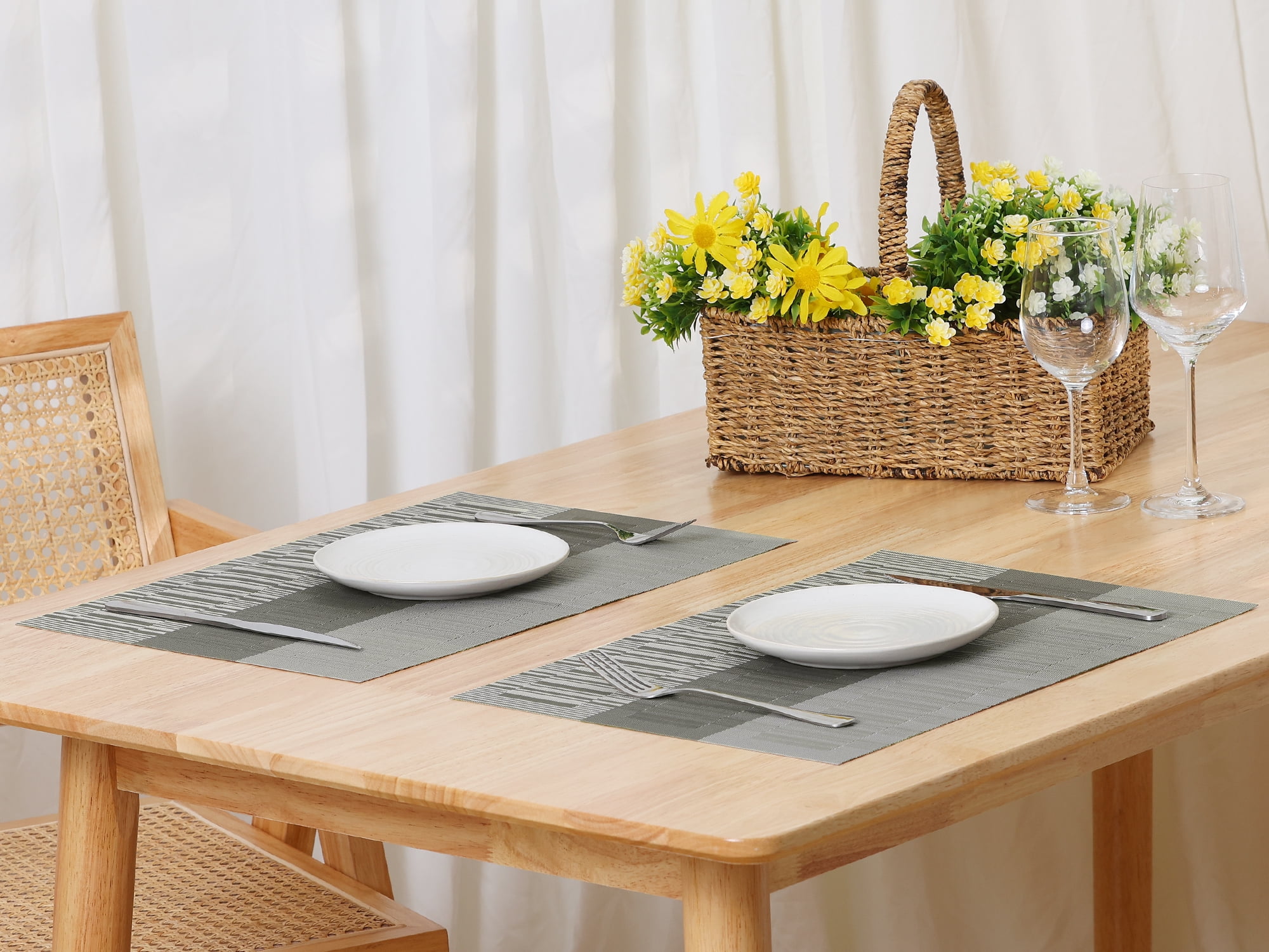 Unique Bargains Placemats Set of 6, Heat-Resistant Placemat, Polyvinyl Chloride Place Mats Dark Grey 18x12 inch
