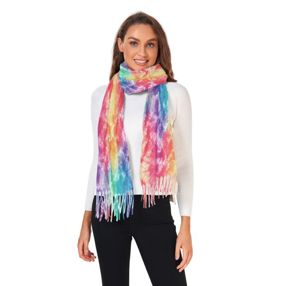 Women Winter Scarves Fashion Pashmina Shawl Wraps Long Blanket Scarf for Fall Spring Colorful Tie Dye