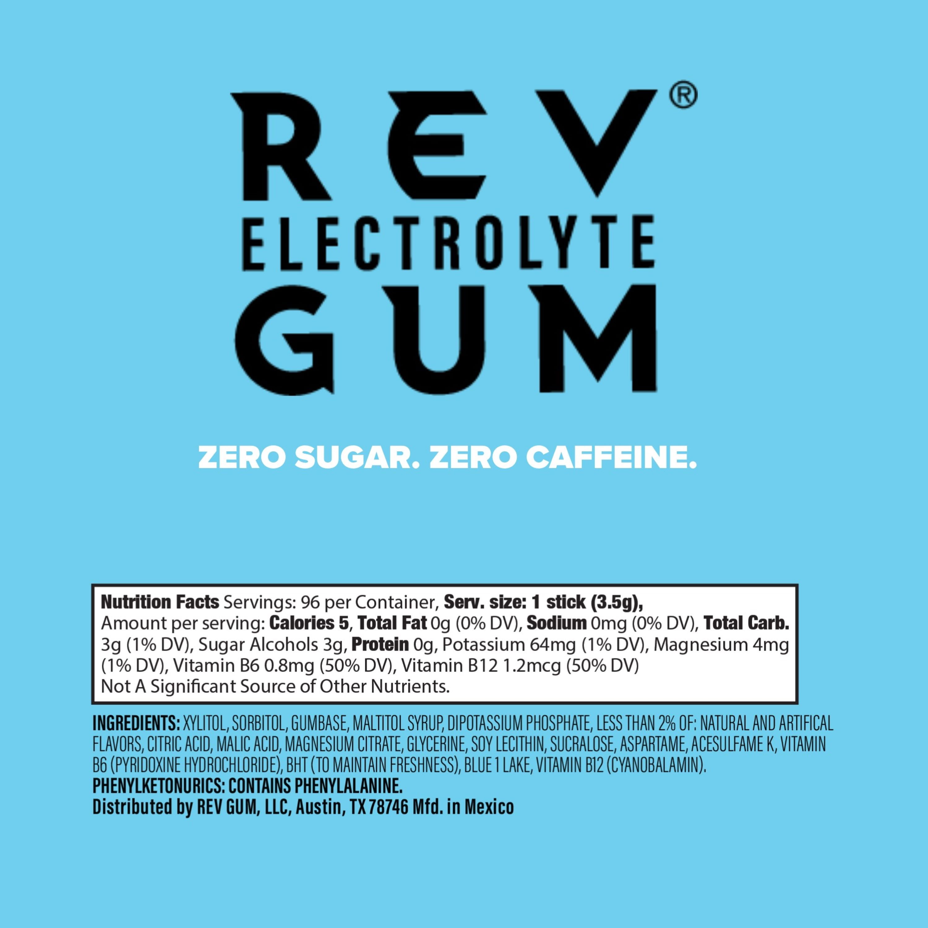 Rev Gum Frost Berry Electrolyte Gum, Sugar Free, .71 oz, 8 Sticks