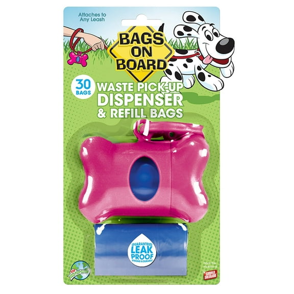 Bags on Board Bone Dispenser with 30 Refill Bags, Pink