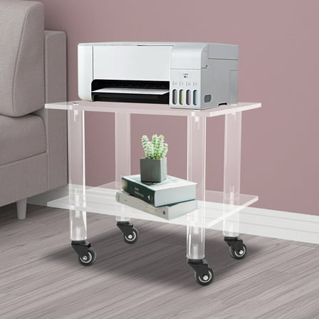2-Tier Rolling Clear Printer Cart Office Under Desk Machine Stand Storage Rack