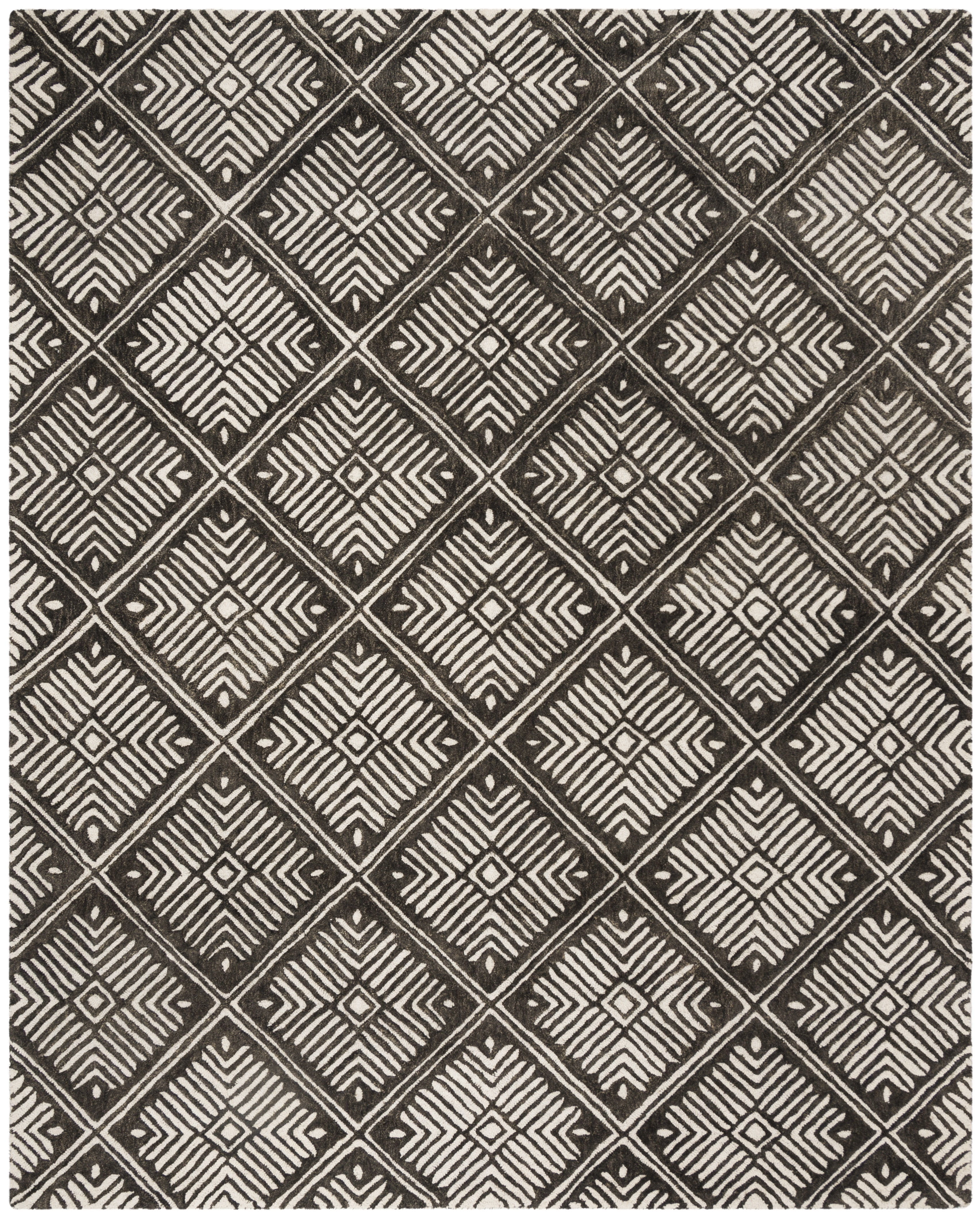 SAFAVIEH Cambridge Jimney Geometric Wool Area Rug, Ivory/Charcoal, 8' x 10'