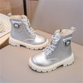 thumbnail image 6 of Girls Bow Embellished Fall Winter Zipper Short Boots, Soft Flat Sole Leather Material Easy On Off Daily Casual School Ankle Boots Silver 2 Big Kids, 6 of 7