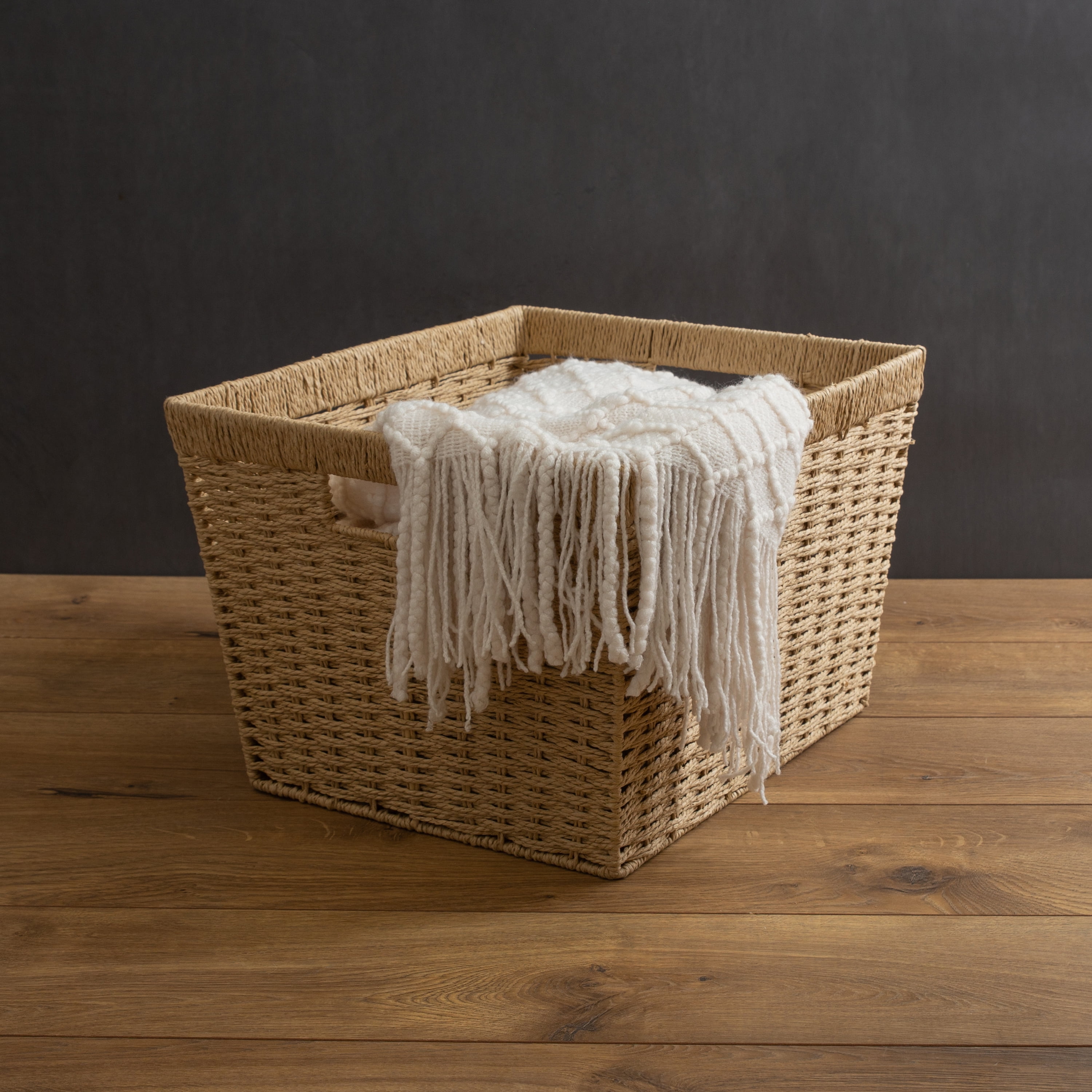 2Pcs Paper Rope Weaving Storage Baskets for Organizing, Recyclable Paper  Rope Basket with Wood Handles, Decorative Hand Woven Basket Organizers for