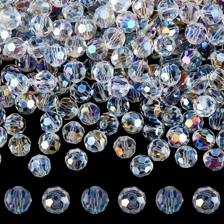 1 Set 1 Box 200Pcs Faceted Rondelle Glass Beads Round Clear AB Crystal Beads Bulk 10x8.5mm Gem Stone Transparent Loose Spacer Beads for Beading Bracelets Necklaces Wind Chimes Jewelry Making Crafts
